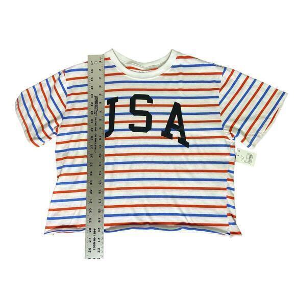 Mighty Fine Striped USA Patriotic Women’s Crop Top Red & Blue Stripes Size Large - Picture 9 of 9